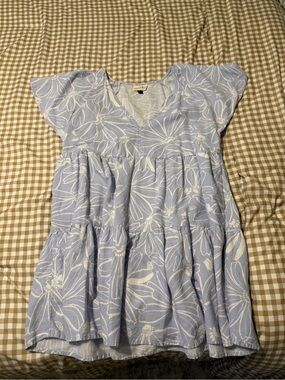 Target Universal Thread Blue Floral Tiered Mini Dress | Flutter Sleeve | Large